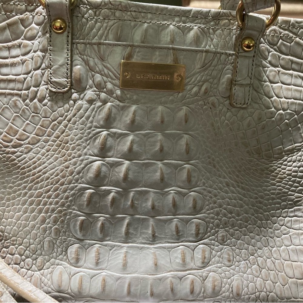 Brahmin Black and Cream Handbag with Gold Accents